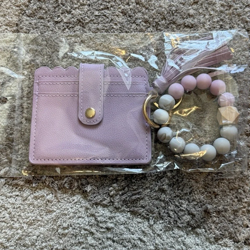 Keychain Wallet Wristlet S Credit Card Holder Bracelet Key Chain Purse Purple
